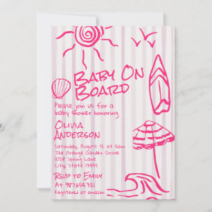 Ritad Baby Ombord Surf Sommar Flick Baby Shower Inbjudningar