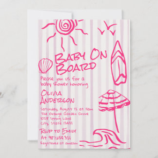 Ritad Baby Ombord Surf Sommar Flick Baby Shower Inbjudningar