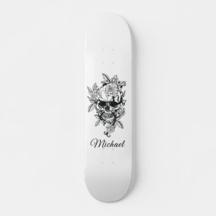 Ritad Blommigt Skullet Skeleton Gothic Elegant & N Mini Skateboard Bräda 18,5 Cm