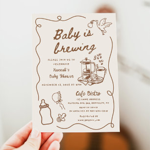 Ritad Kaffebarn Bryggs Baby Shower Inbjudningar
