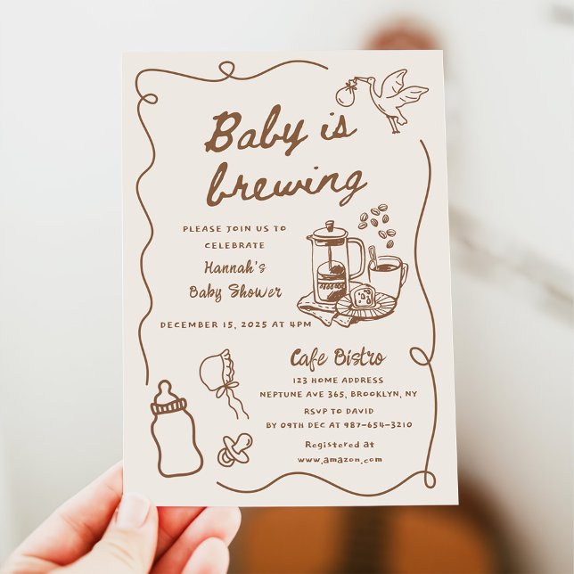 Ritad Kaffebarn Bryggs Baby Shower Inbjudningar (Skapare uppladdad)