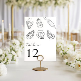 Ritade Oysters Champagne Skaldjur Bord 12 Bröllop Bordsnummer