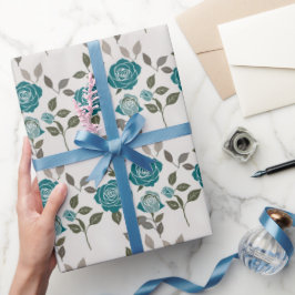 Ritade rosor i dämpade blå- och gröna nyanser spri presentpapper