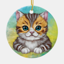 Ritande katt julgransprydnad keramik