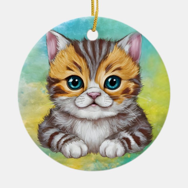Ritande katt julgransprydnad keramik (Framsidan)
