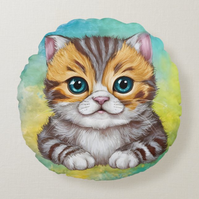 Ritande katt rund kudde (Framsidan)