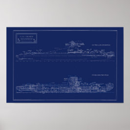 Ritning av ubåten U.S.S. Croaker Poster