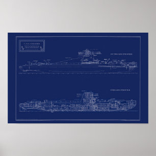 Ritning av ubåten U.S.S. Croaker Poster