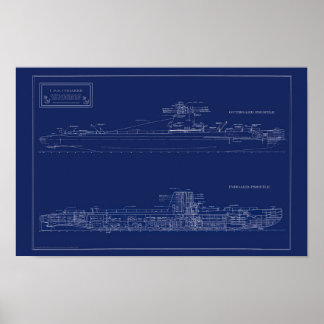 Ritning av ubåten U.S.S. Croaker Poster