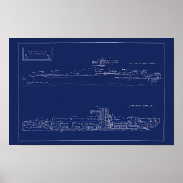 Ritning av ubåten U.S.S. Croaker Poster (Framsidan)