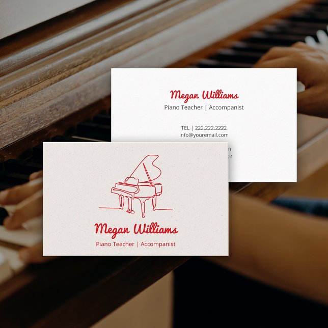 Ritning Flygel Pianolärare Musiklektion Visitkort (Line Drawing Grand Piano Teacher Music Lesson Business Card)