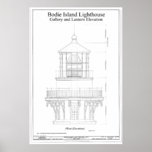 Ritning för fyr för vintageBodie ö Poster