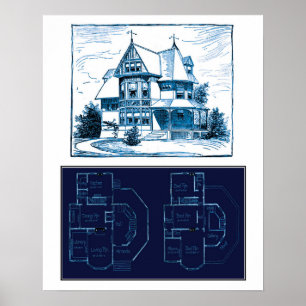 Ritning för vintageVictorianhus Poster