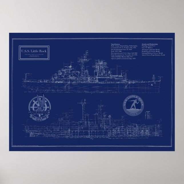Ritning på kryssaren USS Little Rock CLG-4 Poster (Framsidan)