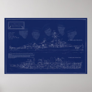 Ritning på USS The Sullivans DD-537 Poster