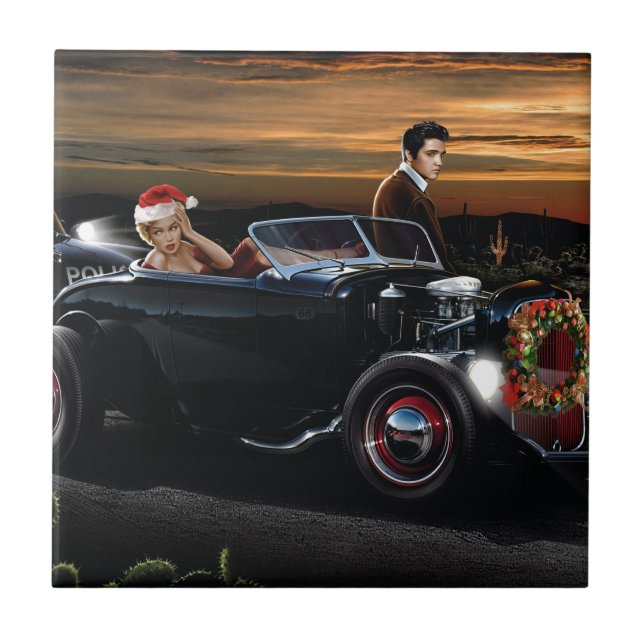 Ritt för Marilyn och Elvis julglädje Kakelplatta (Framsidan)