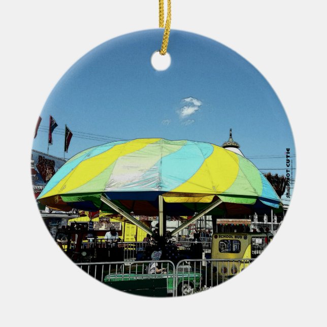 Ritt för ungebil- och lastbilnöjesfält julgransprydnad keramik (Framsidan)