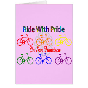 ritt med pride SF--Glad lesbisk cyklist Hälsningskort