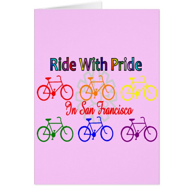 ritt med pride SF--Glad lesbisk cyklist Hälsningskort (Framsidan)
