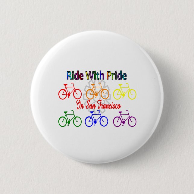 ritt med pride SF--Glad lesbisk cyklist Knapp (Framsida)
