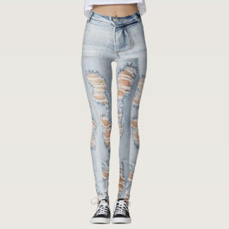 Riven sönder jeansmönsterdamasker leggings