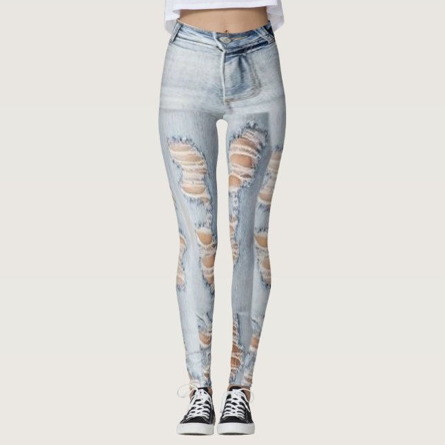 Riven sönder jeansmönsterdamasker leggings (Framsida)