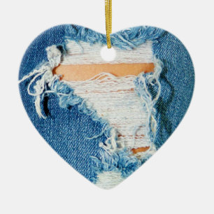 Riven sönder sönderriven Denimjeans Julgransprydnad Keramik