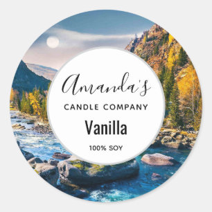 River and Mountains Scenia Photo Candle Business Runt Klistermärke