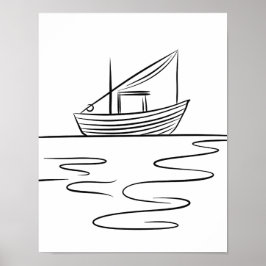 River Fishing Boat Line Art Poster
