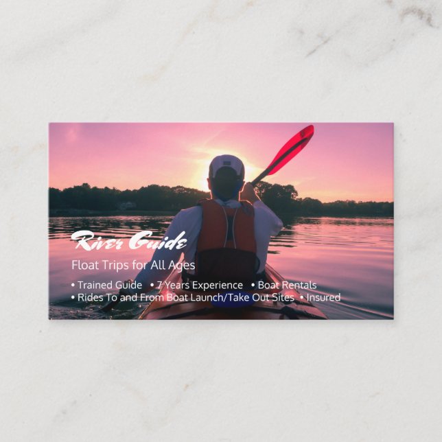 River Guide, Kayaking at Sunset, DIY Profession Visitkort (Framsida)
