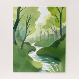 River of Green | Forest Watercolor Painting Pussel