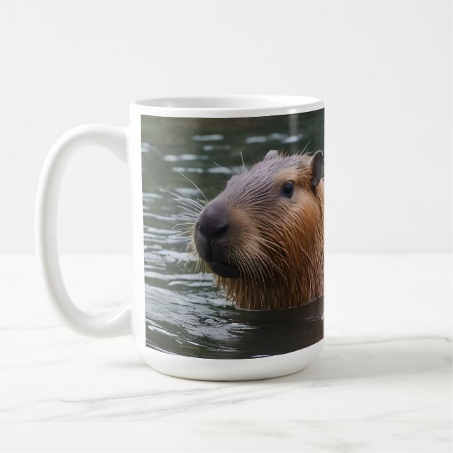 "River Serenity: Capybaras Swimming in Flow" Kaffemugg (Vänster)