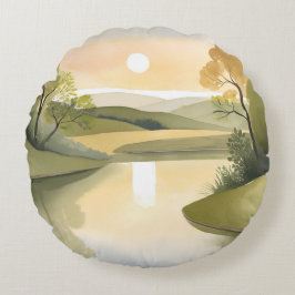 River Sunrise | Watercolor Yellow Rund Kudde