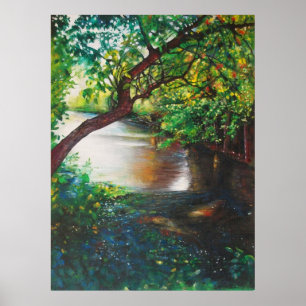 River Träd Scenery Art Poster