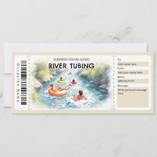 River Tubing Gift Certificate Inbjudningar (Framsida)