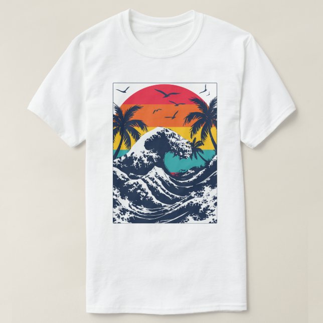River Wave Retro Sunset T Shirt (Design framsida)