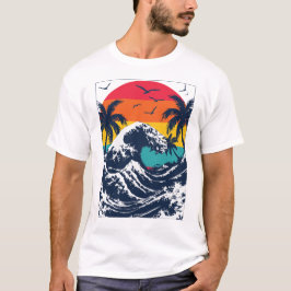 River Wave Retro Sunset T Shirt