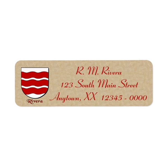 Rivera Heraldic Shield Returadress Etikett (Framsidan)