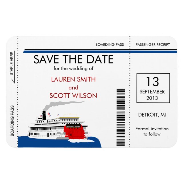 Riverboat Boarding Pass Spara datum magneter (Horisontell)