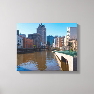 Riverfront från kilbourn street i milwaukee canvastryck