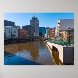 Riverfront från kilbourn street i milwaukee poster