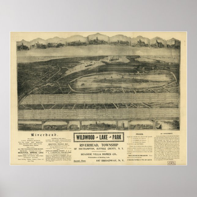 Riverhead New York 1903 Antique Panoramic Karta Poster (Framsidan)