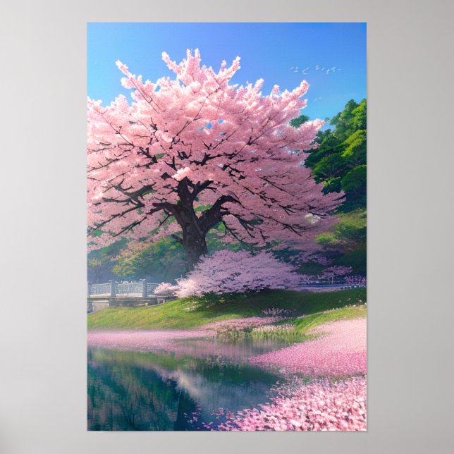 Riverside Bloom, Grand Sakura Träd Poster (Framsidan)