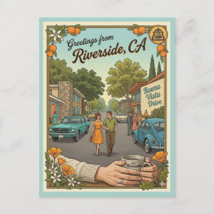 Riverside CA Buena Vista Drive 1960-tals stil Vykort