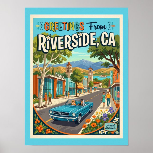 Riverside Kalifornien Hälsningar Retro Stil Poster (Framsidan)