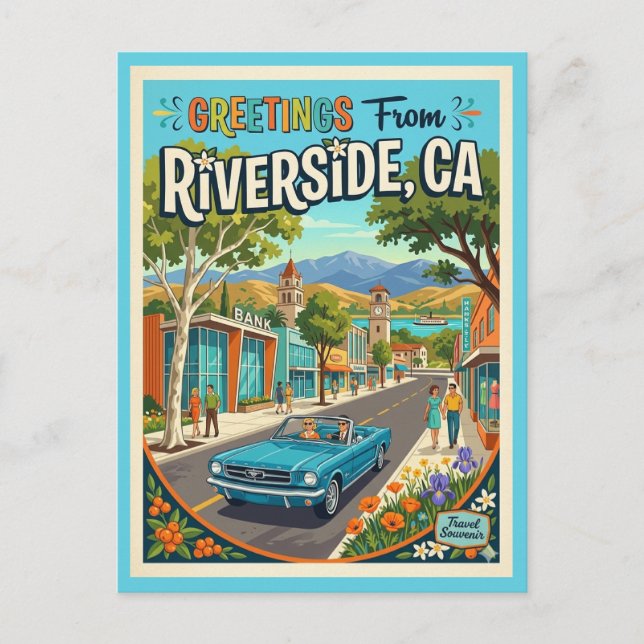 Riverside Kalifornien Hälsningar Retro Stil Vykort (Framsida)