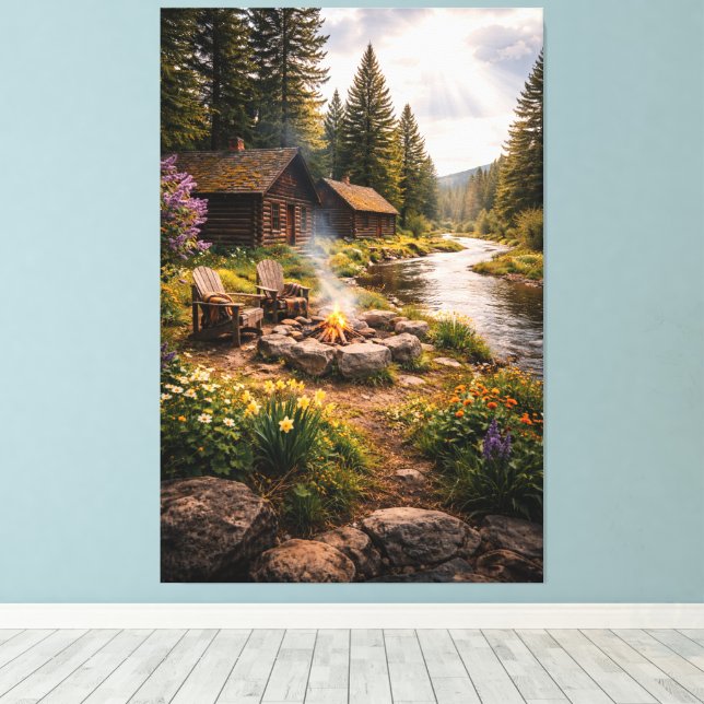 Riverside Serenity – Cinematic Cabin Canvas Print (Insitu (trägolv))