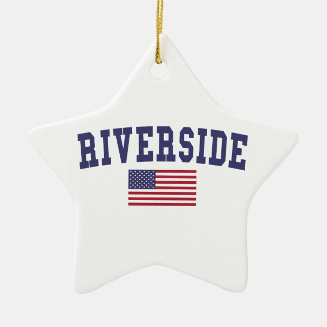 Riverside US Flagga Julgransprydnad Keramik (Framsidan)