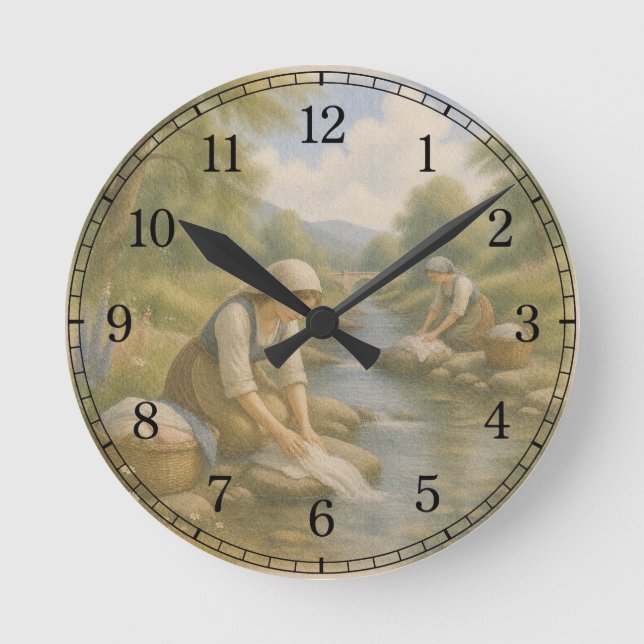 Riverside Washing Wall Clock — Cultural Landscape  Rund Klocka (Framsida)