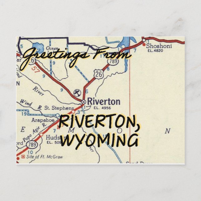 Riverton Wyoming Vintage Karta Vykort (Framsida)